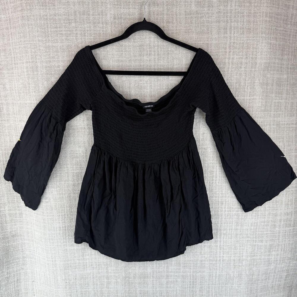 Torrid Tunic Blouse Womens 1 Black Off The Shoulder Bell Sleeve Rayon Stretch
